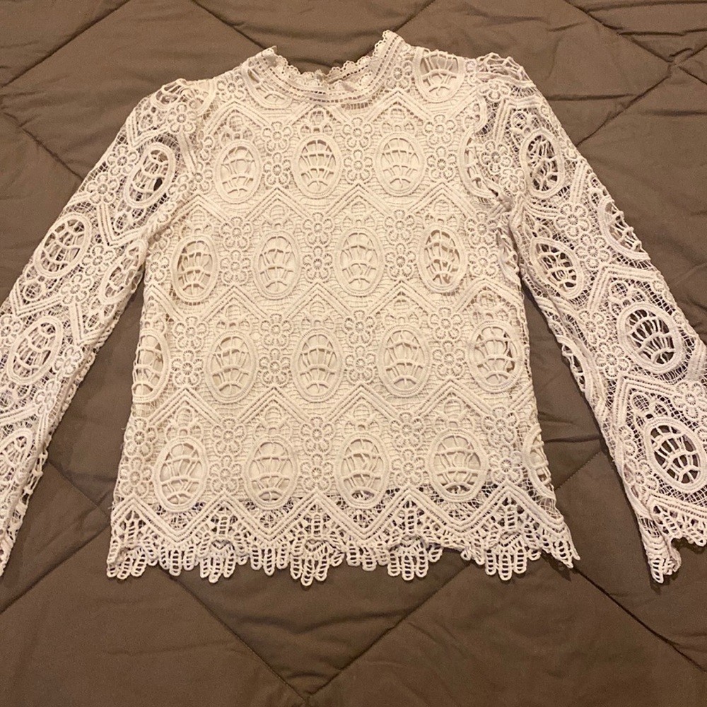 ULTRA PINK BRAND LADIES EMBROIDERED LONG SLEEVE BLOUSE TAUPE/CREAM COLOR SIZE M